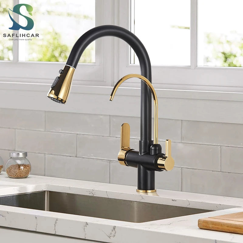 SAFLIHCAR Pull Out Water Faucet Spout Dual Modes Kitchen
