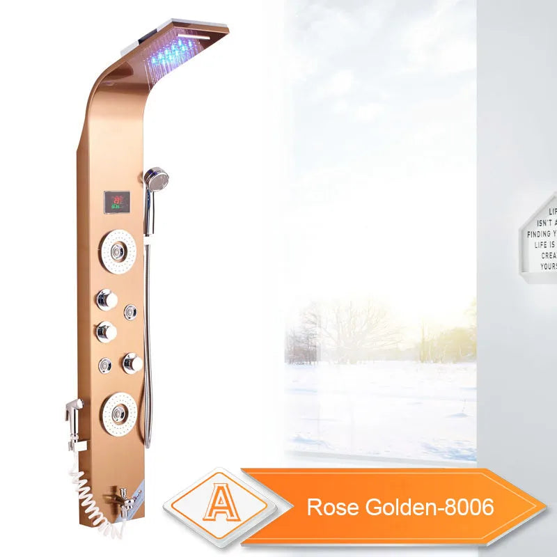 Rozin LED Shower Panel System Waterfall Rain Spa Massage