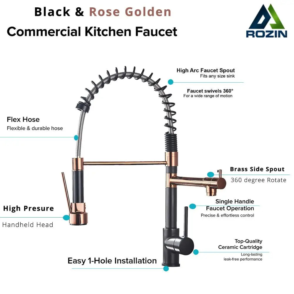 Rozin Pull Down Kitchen Faucet Mount Hot Cold Water Mixer