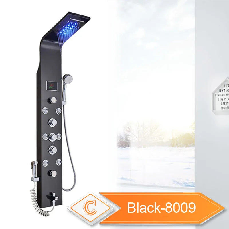 Rozin LED Shower Panel System Waterfall Rain Spa Massage