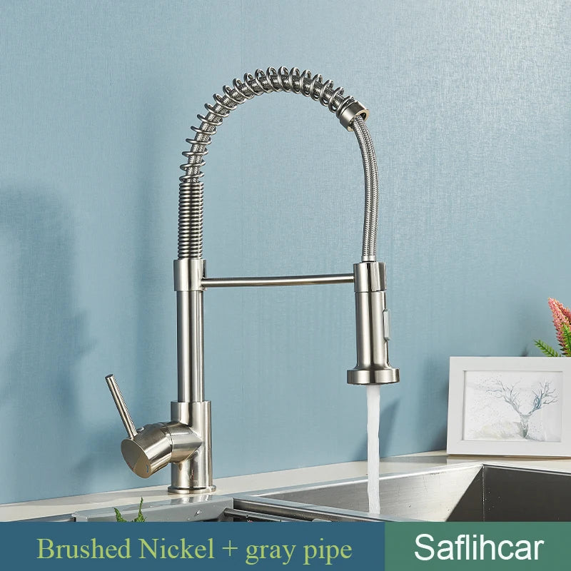 SAFLIHCAR Brushed Gold Kitchen Sink Faucet Pull-Down