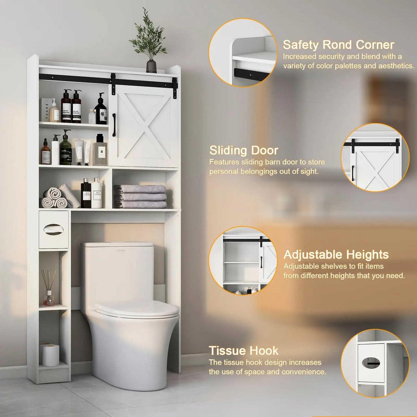 Vabches Over Toilet Storage Cabinet With Sliding Door