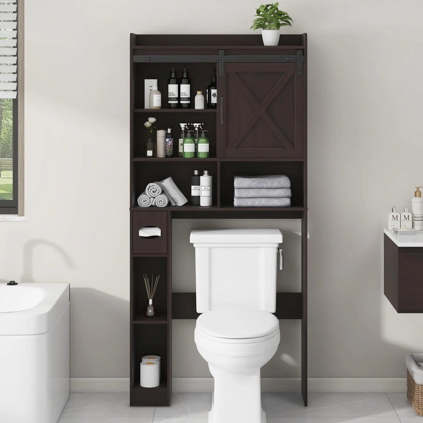 Vabches Over Toilet Storage Cabinet With Sliding Door