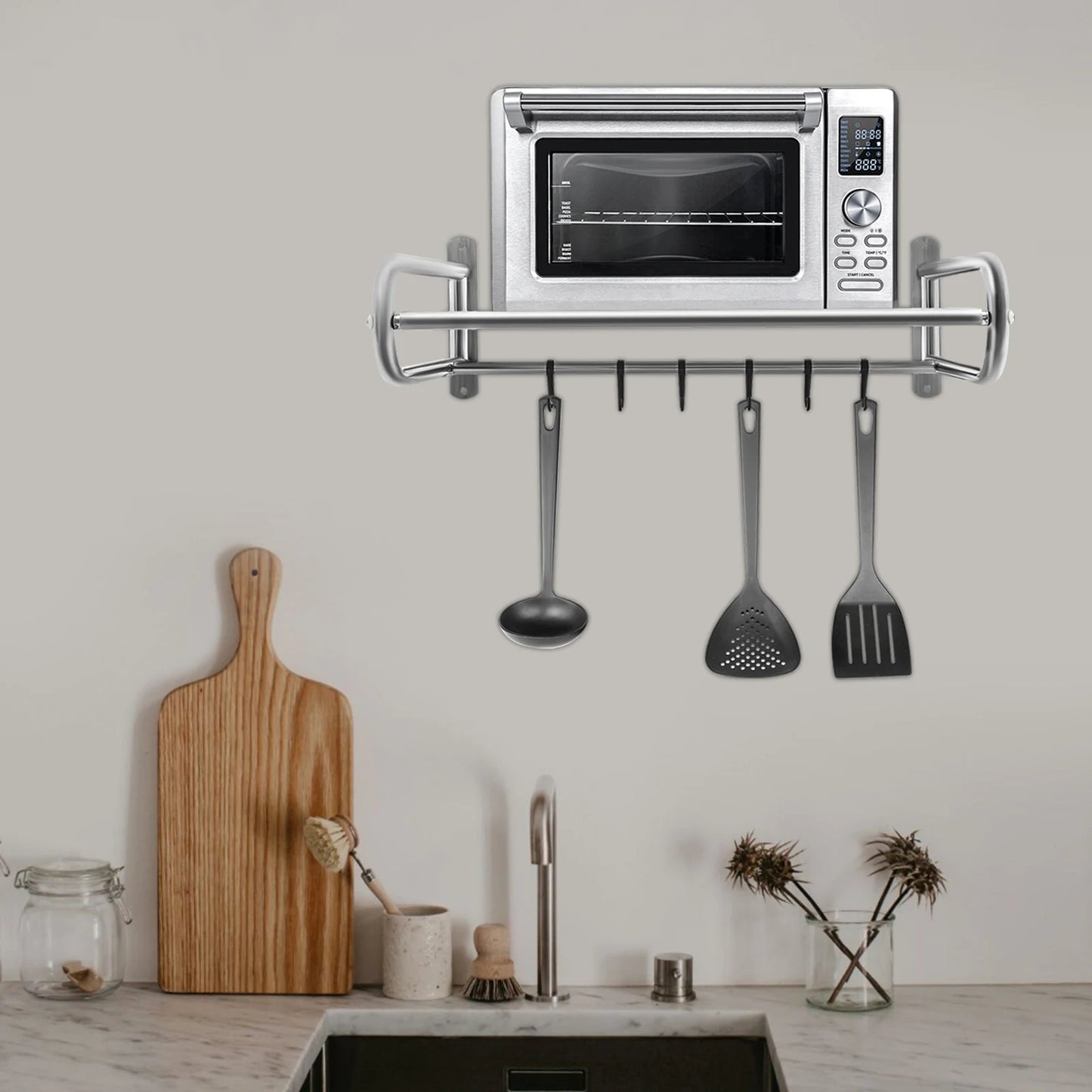 Hign-concerned Wall Mount Microwave Rack With 6 Hooks
