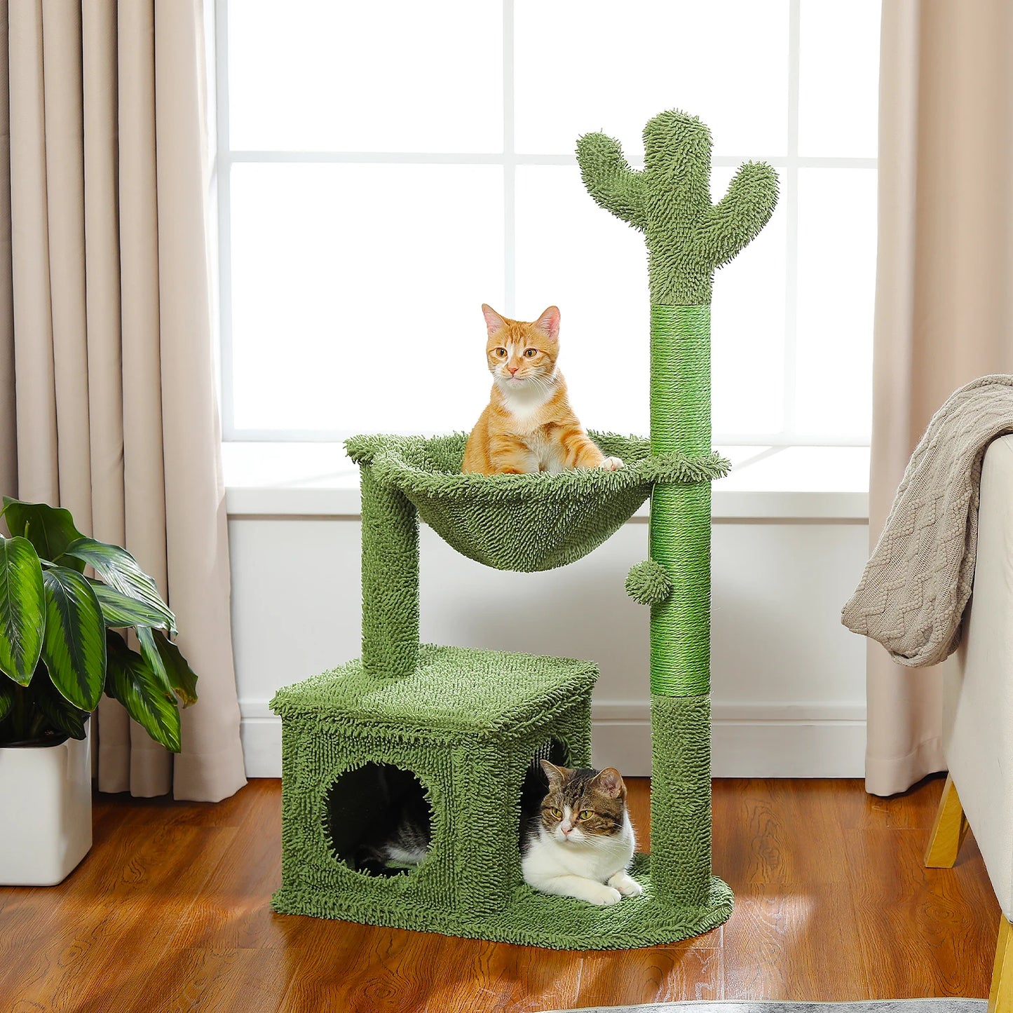 PEQULTICN Cactus Cat Tree With Condo Hammock Dangling Ball