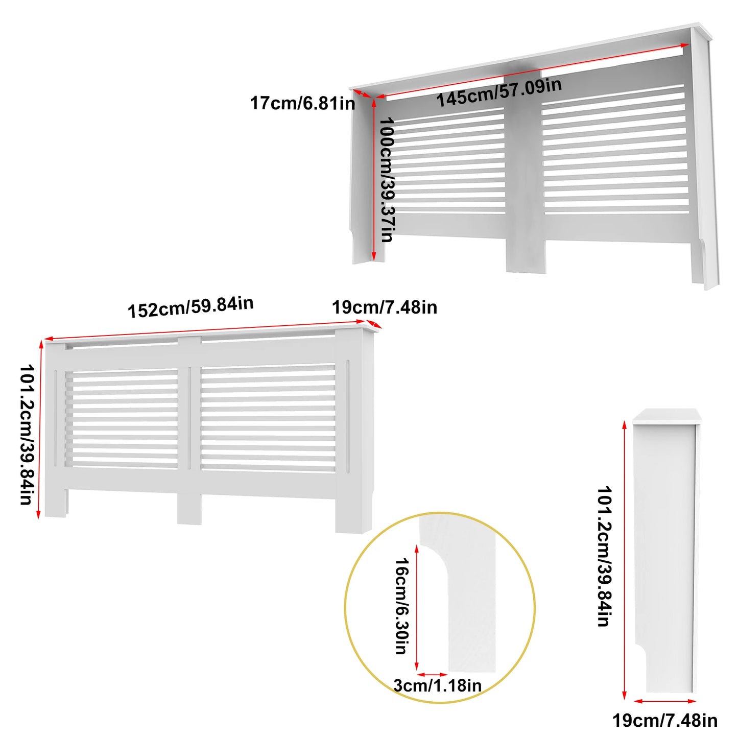Wisfor Wood Radiator Cover Cabinet Modern Slat Heater Shelf