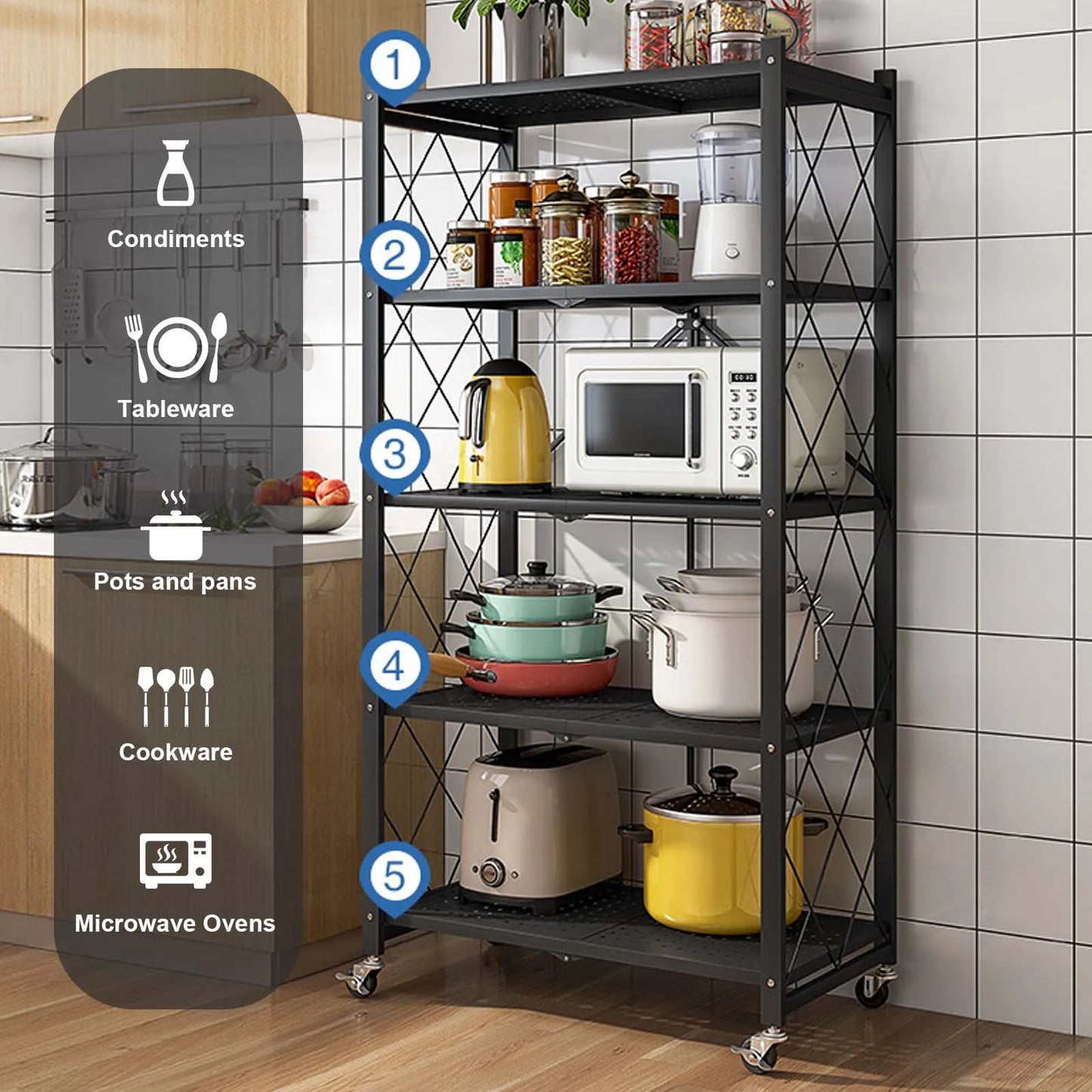 HiMIS Carbon Steel Kitchen Rack Floor Standing Organizer