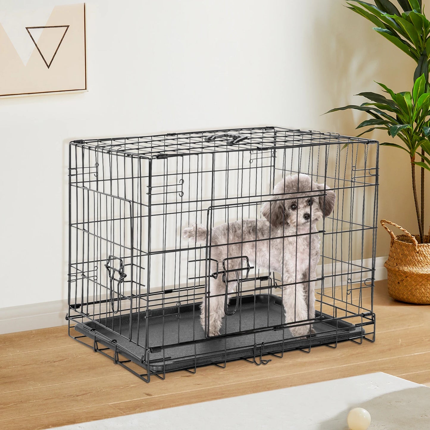 JHK Double Metal Wire Dog Cage Folding With Leakproof Tray