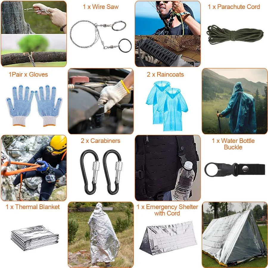125Pcs Survival Kit Emergency Gear For Camping Hiking