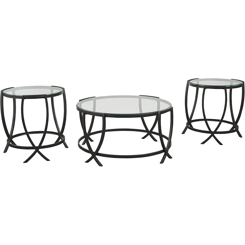 DUTRIEUX Contemporary Glass Top Round 3 Piece Coffee Table