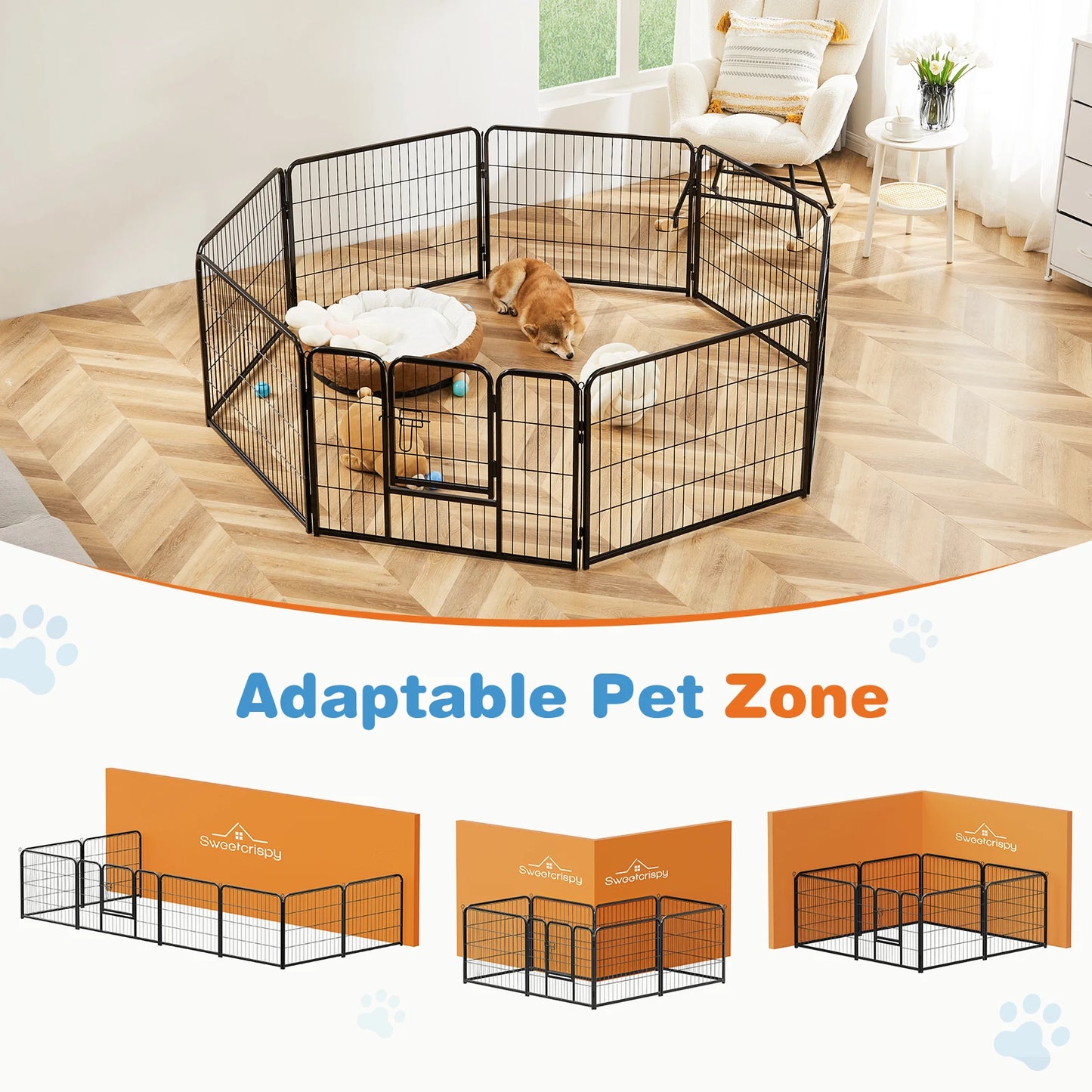 JHK Heavy Duty Dog Playpen Metal Fence With Doors Indoor