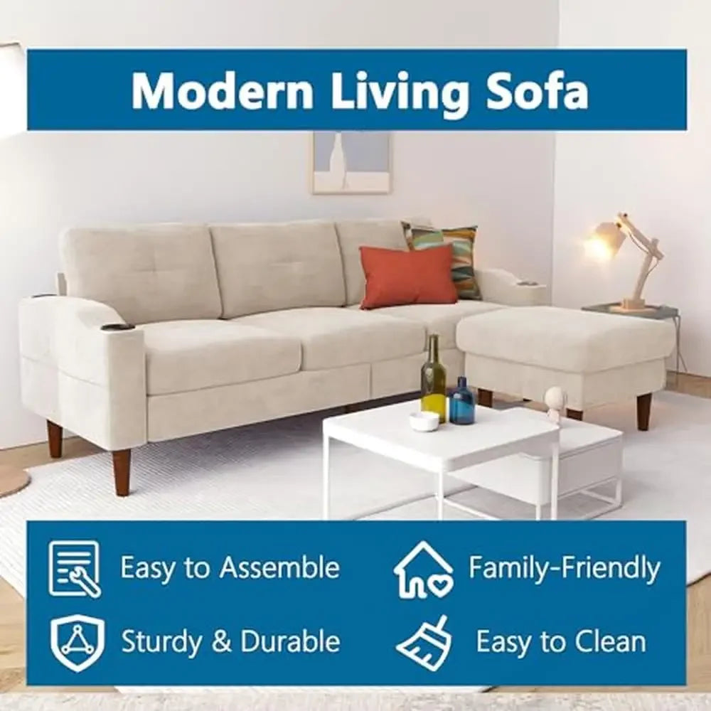 DUTRIEUX Modern L Shape Sofa Sectional with USB Cup Holder