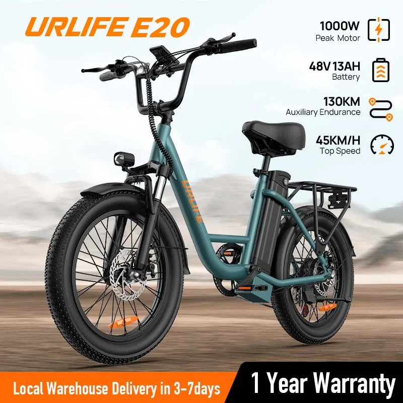 URLIFE 1000W E20 Electric Bike 48V 13Ah Battery Dual Disc