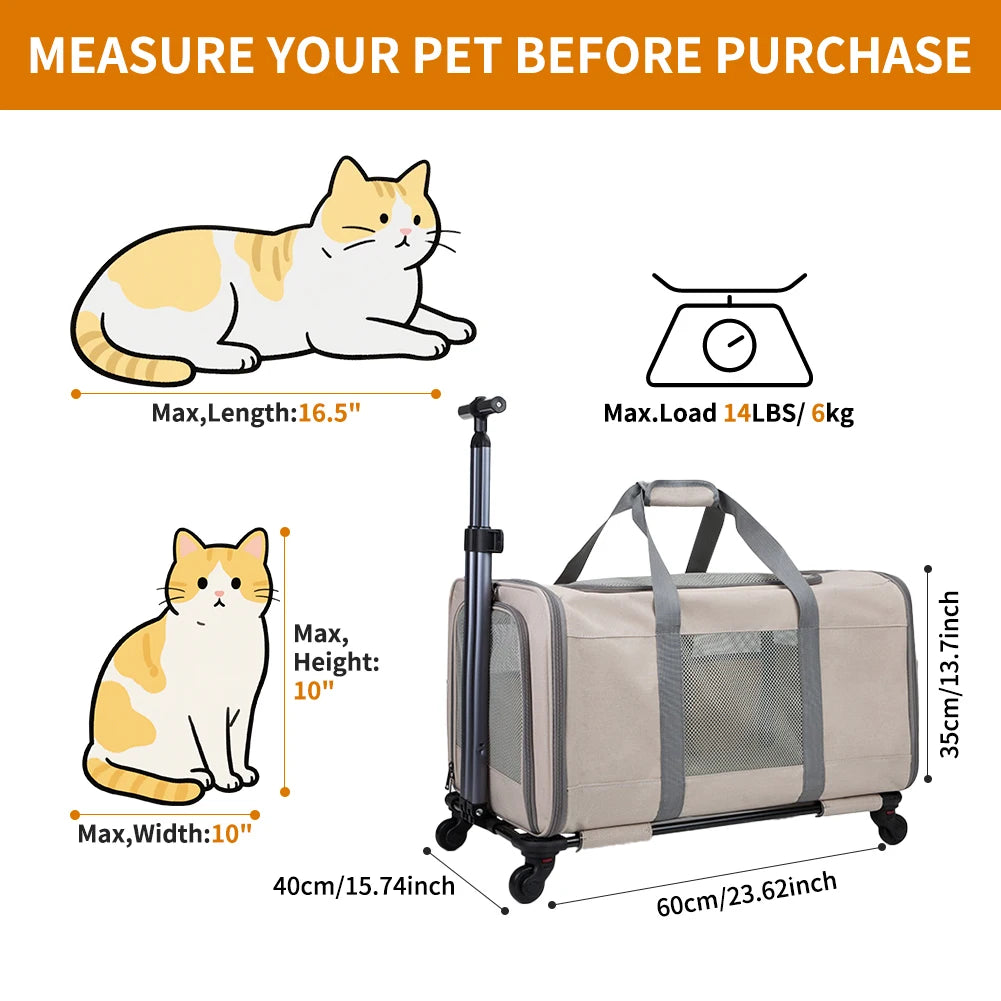 Cat Transport Carrier With Wheels And Safety Belts Travel
