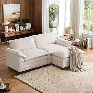 87" Convertible Sectional Sofa,L-Shaped Deep Seat Sofa Couch for Living Room,Modern 2-Seat Loveseat Sofa with Ottoman for Small