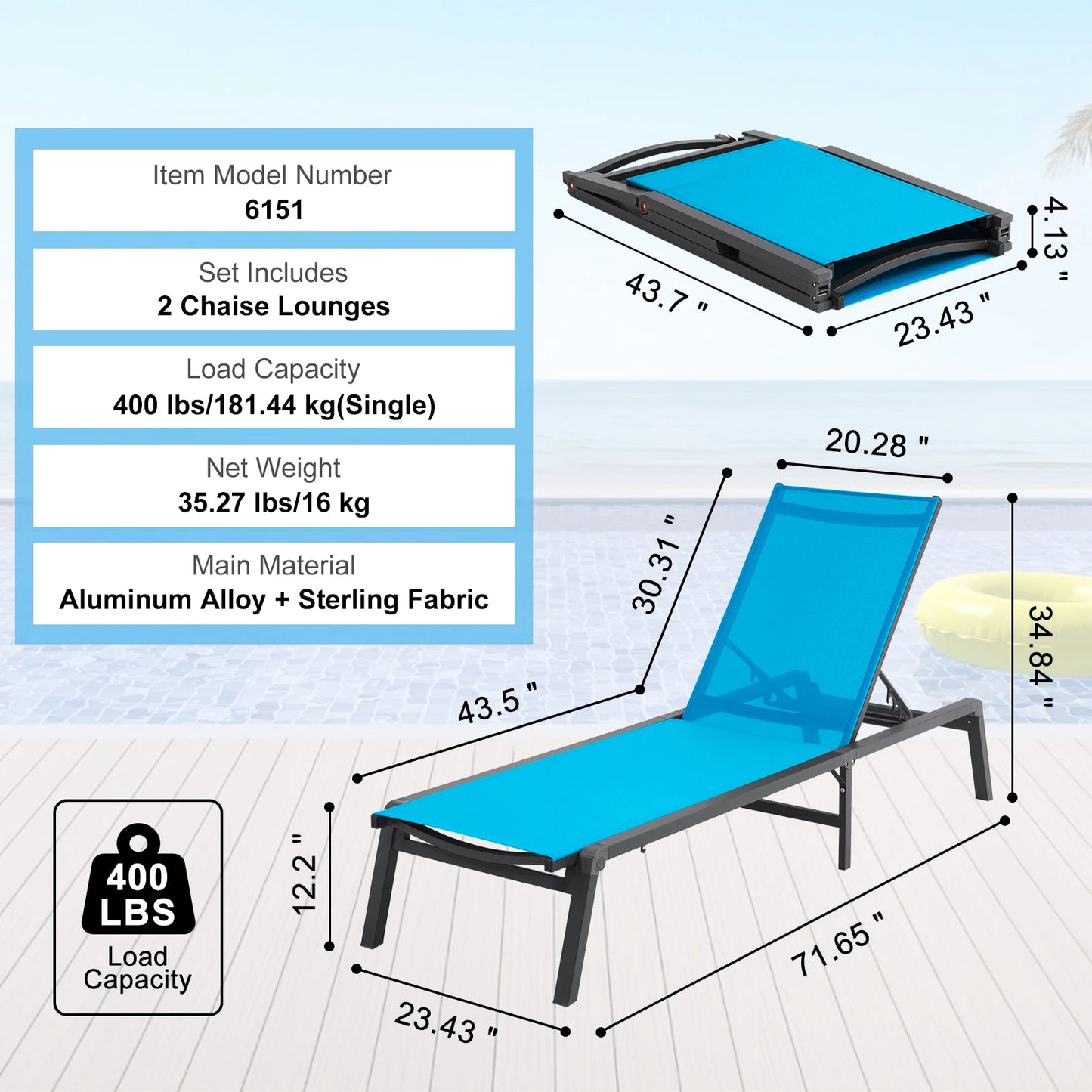 SucceBuy Outdoor Chaise Lounge Aluminum Patio Recliner