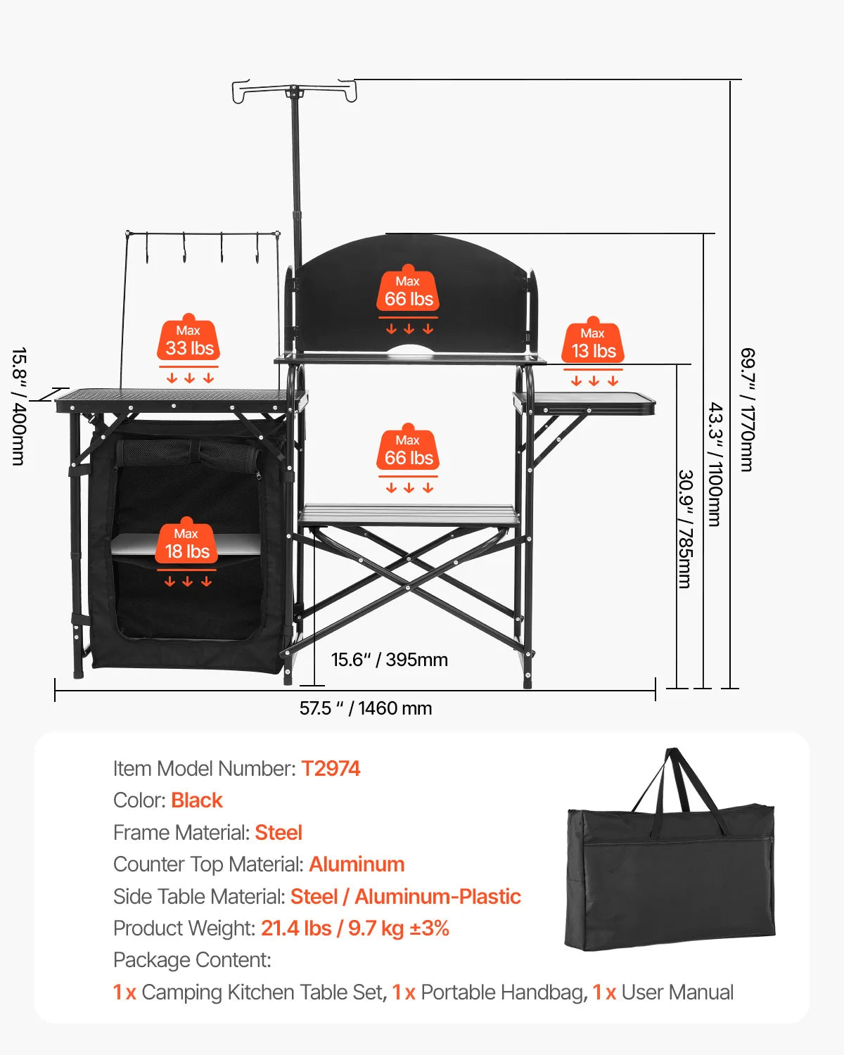 VEVOR Outdoor Camping Table Aluminum Portable Cook Station