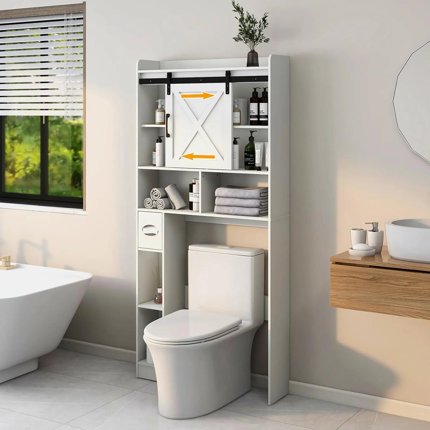 Vabches Over Toilet Storage Cabinet With Sliding Door