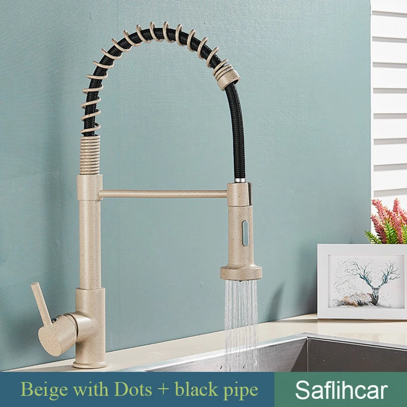SAFLIHCAR Brushed Gold Kitchen Sink Faucet Pull-Down