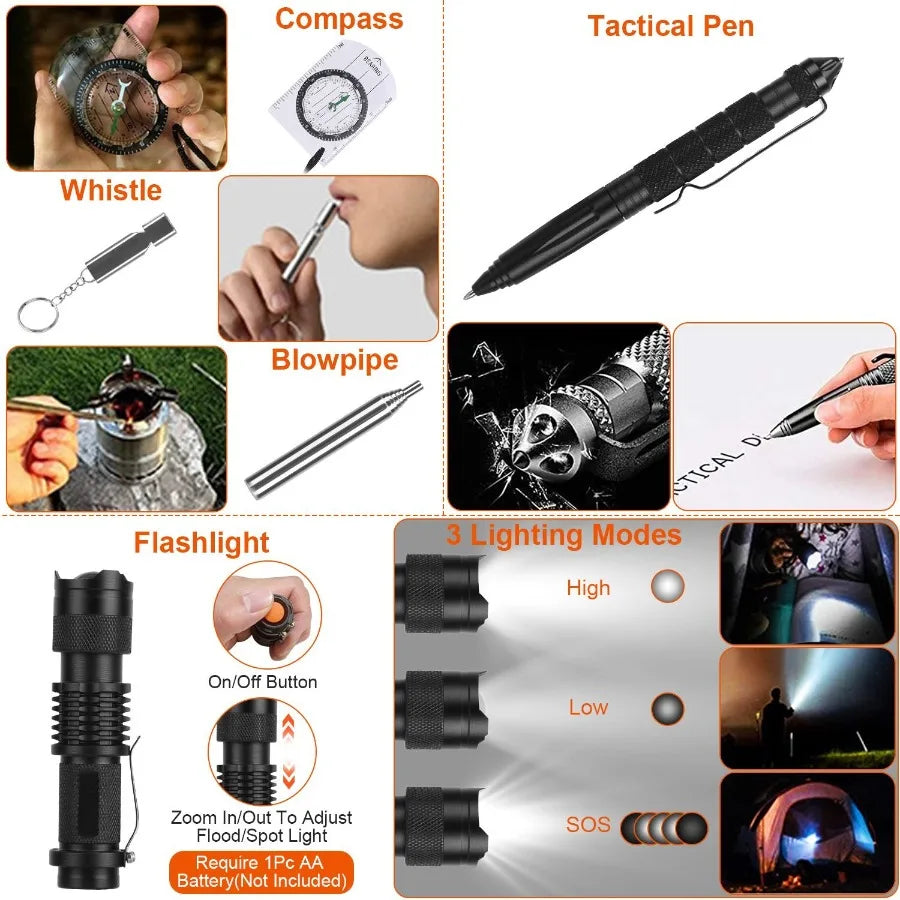 125Pcs Survival Kit Emergency Gear For Camping Hiking
