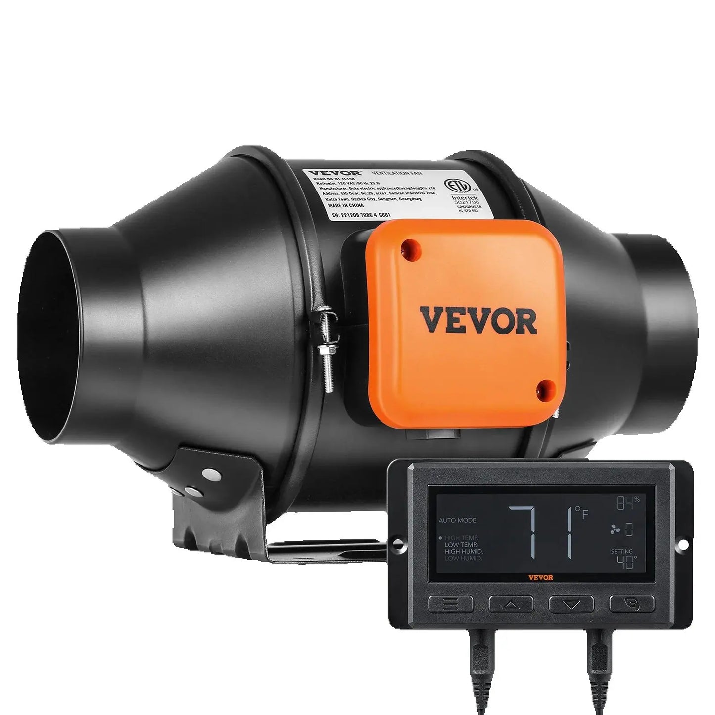 VEVOR Inline Duct Fan With Temperature Humidity Controller