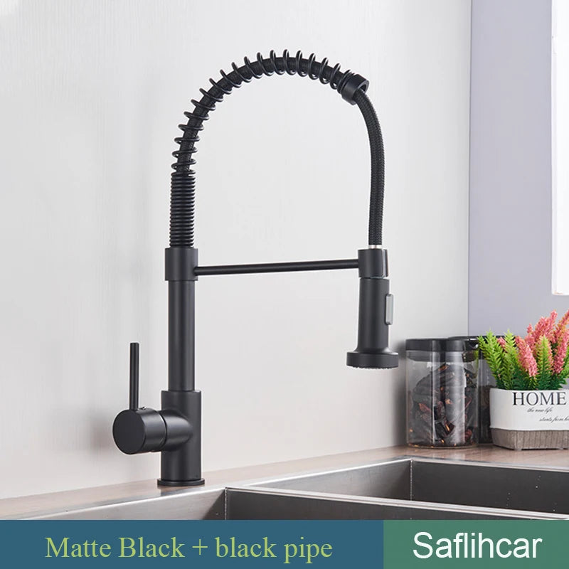 SAFLIHCAR Brushed Gold Kitchen Sink Faucet Pull-Down