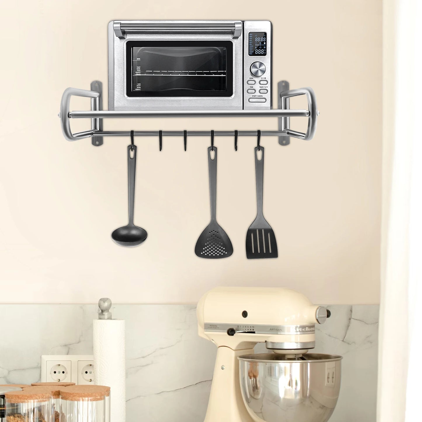 Hign-concerned Wall Mount Microwave Rack With 6 Hooks