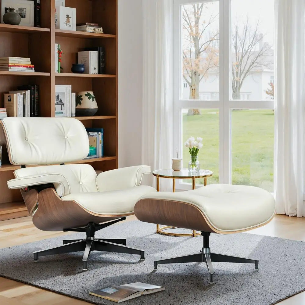 Cover Mid Century Leather Armchair Lounge Chair Ottoman