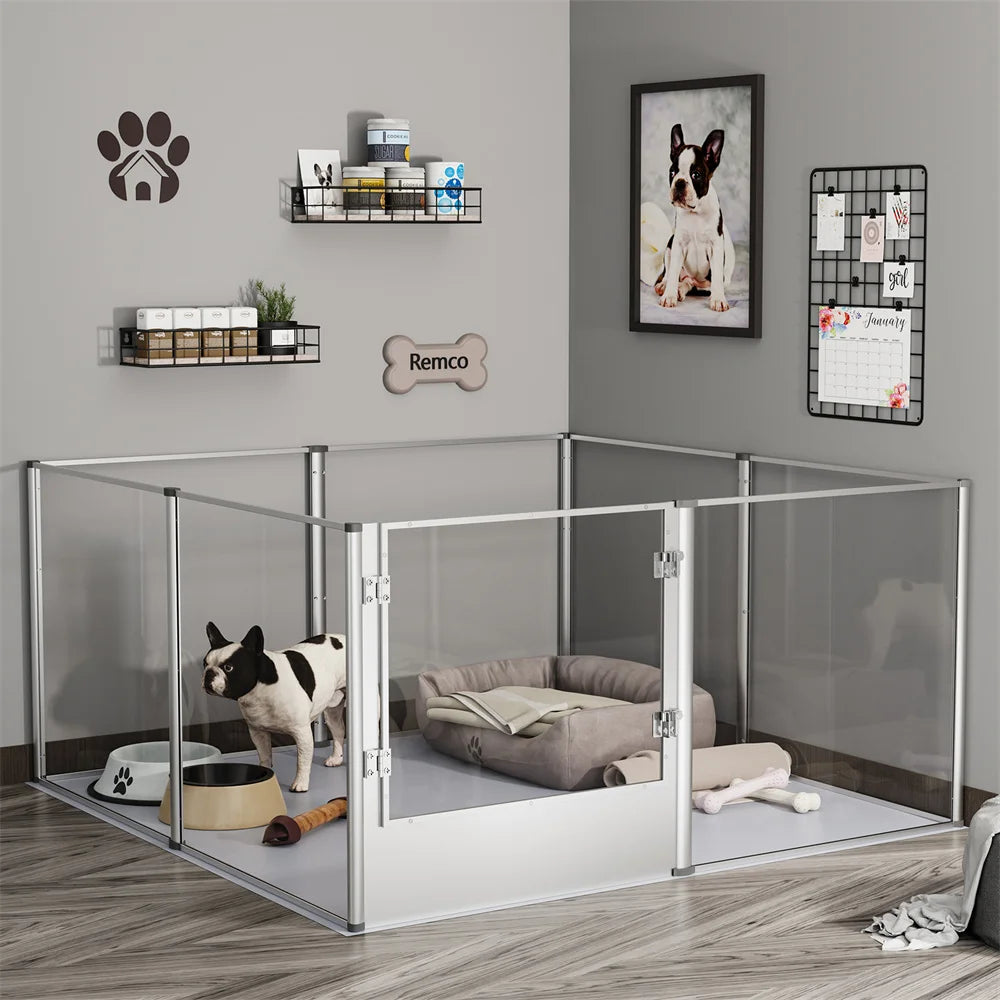 BORWARTH Dog Playpen Acrylic Enclosure Fence Cage for Pets