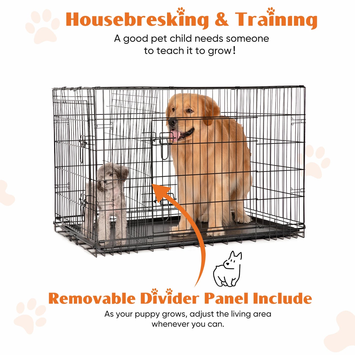 JHK Double Metal Wire Dog Cage Folding With Leakproof Tray