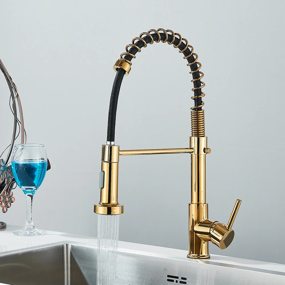 SAFLIHCAR Brushed Gold Kitchen Sink Faucet Pull-Down