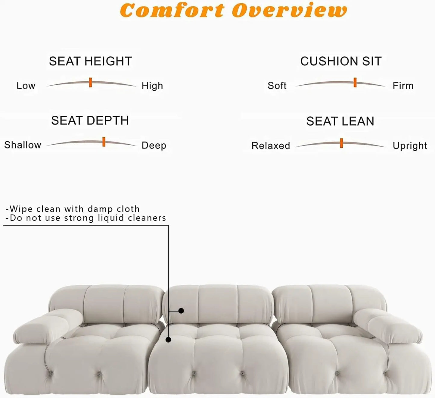 Sdorens Minimalist Modular Sectional Sofa Velvet Three Seats