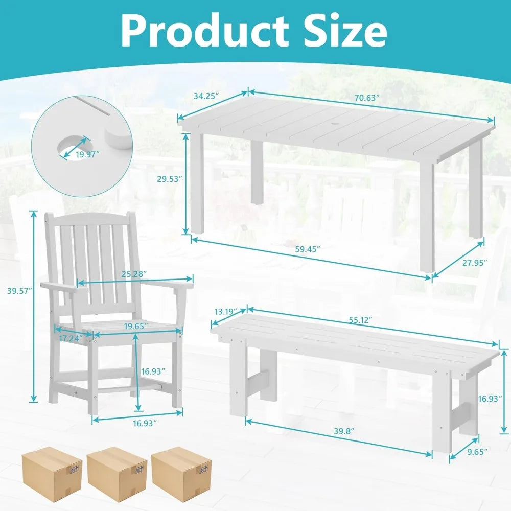 ANGDUO Outdoor Dining Table Set With Umbrella Hole Modern