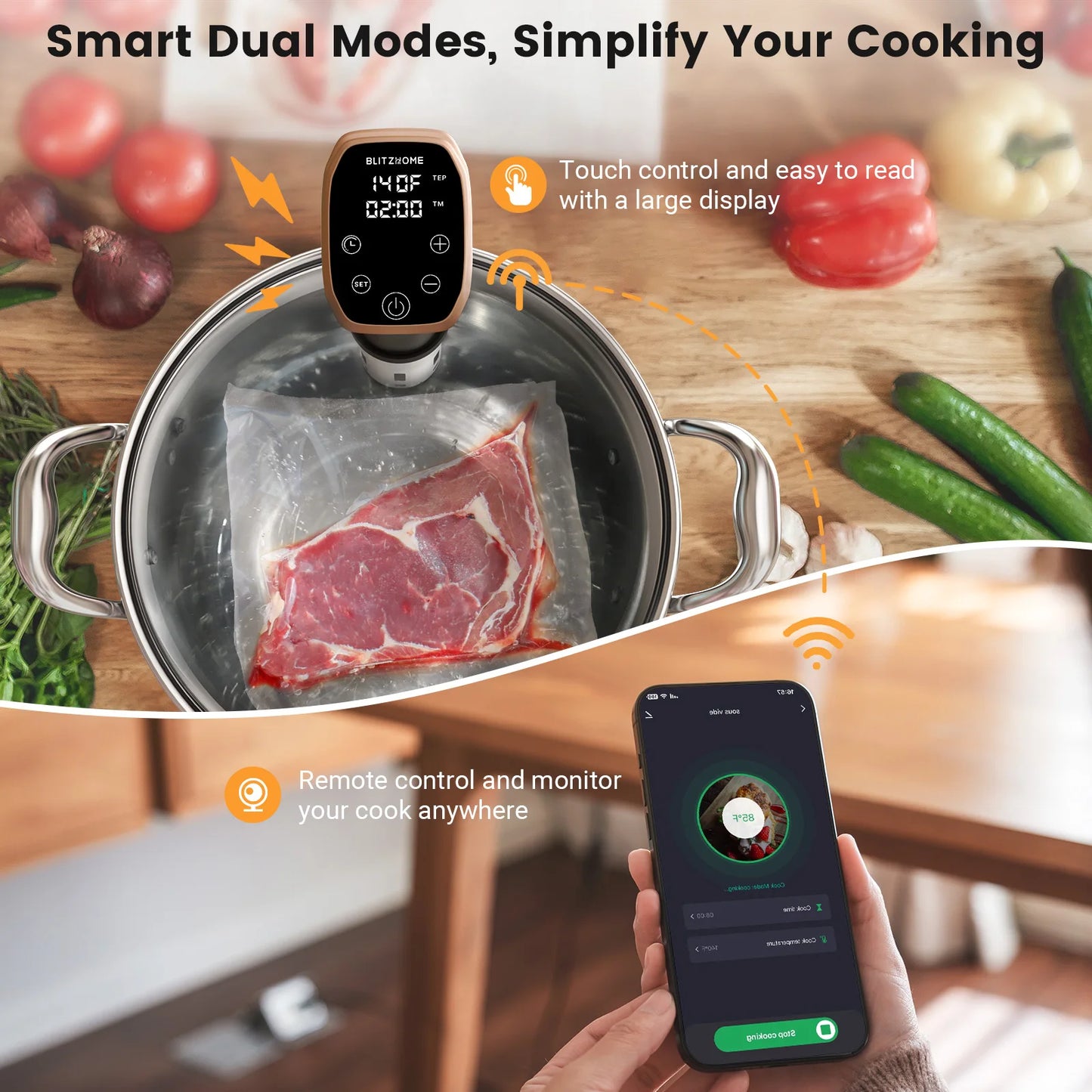 Blitzhome Waterproof Slow Cooker with WiFi Connectivity for Kitchen