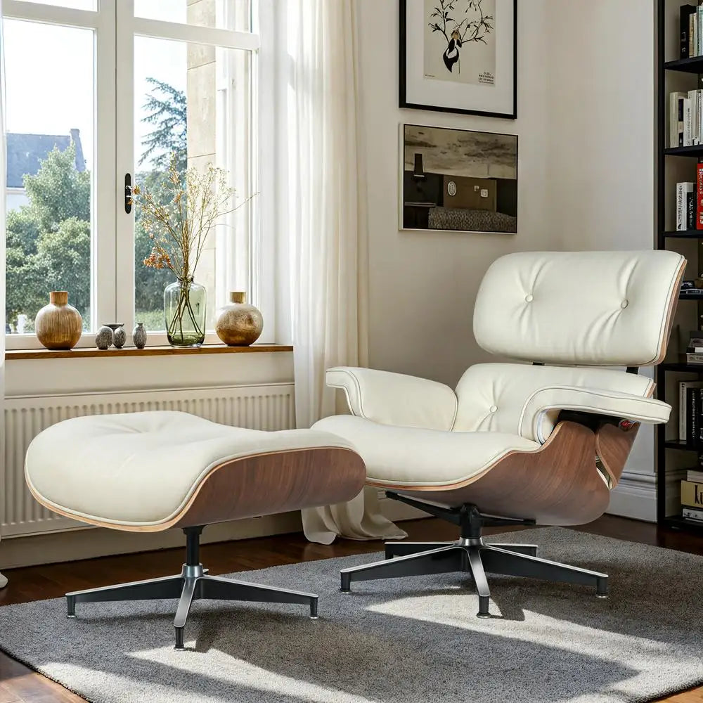 Cover Mid Century Leather Armchair Lounge Chair Ottoman