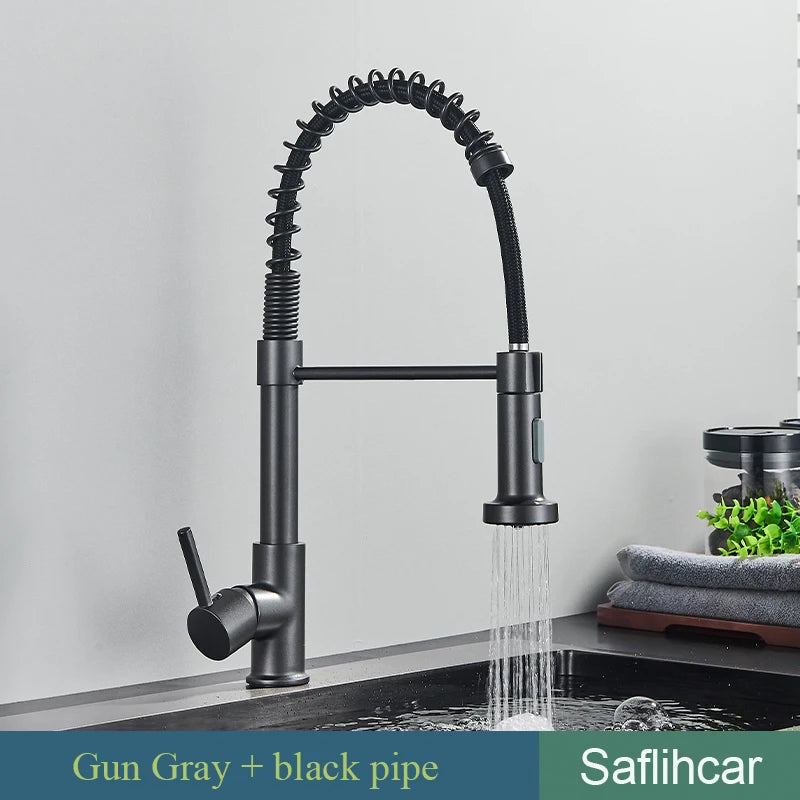 SAFLIHCAR Brushed Gold Kitchen Sink Faucet Pull-Down