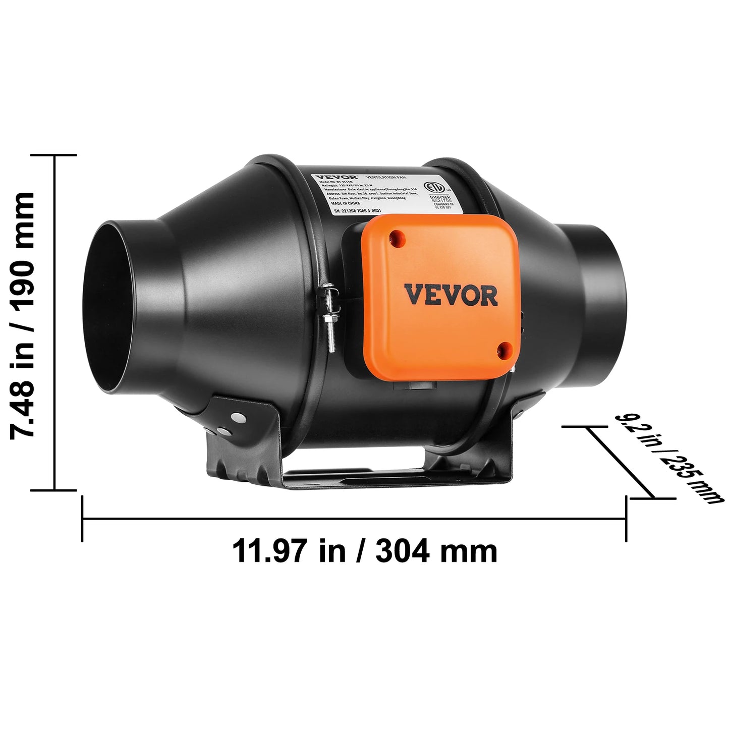 VEVOR Inline Duct Fan With Temperature Humidity Controller