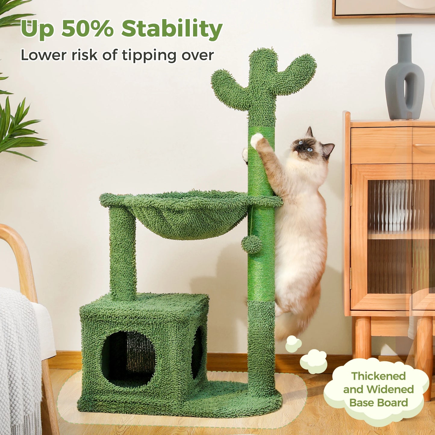 PEQULTICN Cactus Cat Tree With Condo Hammock Dangling Ball