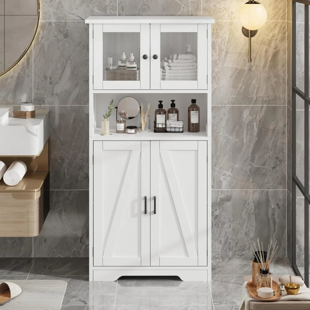 ZUIYU Tall Freestanding Bathroom Cabinet With Glass Doors