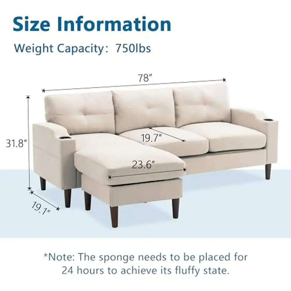 DUTRIEUX Modern L Shape Sofa Sectional with USB Cup Holder