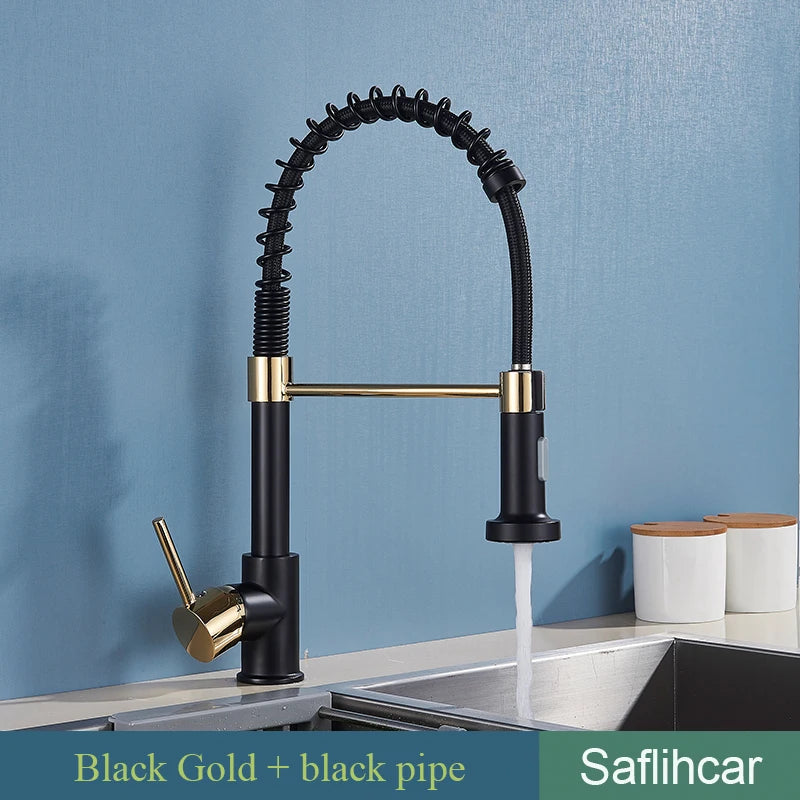 SAFLIHCAR Brushed Gold Kitchen Sink Faucet Pull-Down
