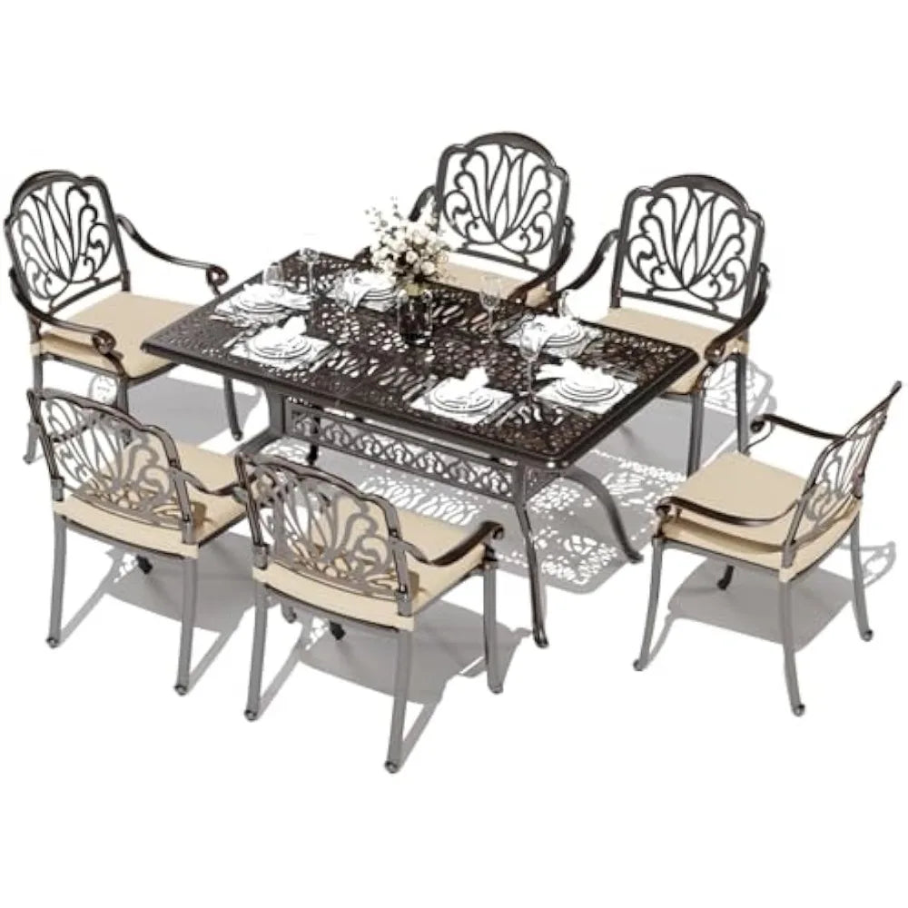 Angduo Retro Outdoor Dining Table Set With Six Chairs