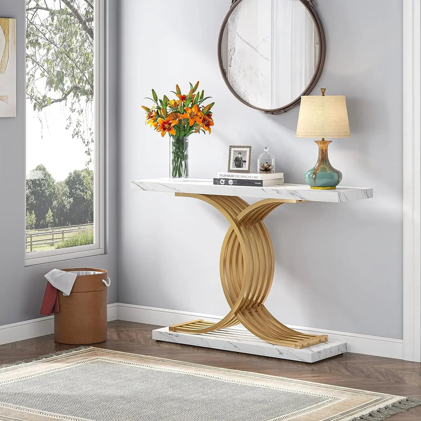 Tribesigns Entryway Table Modern Console Geometric Legs