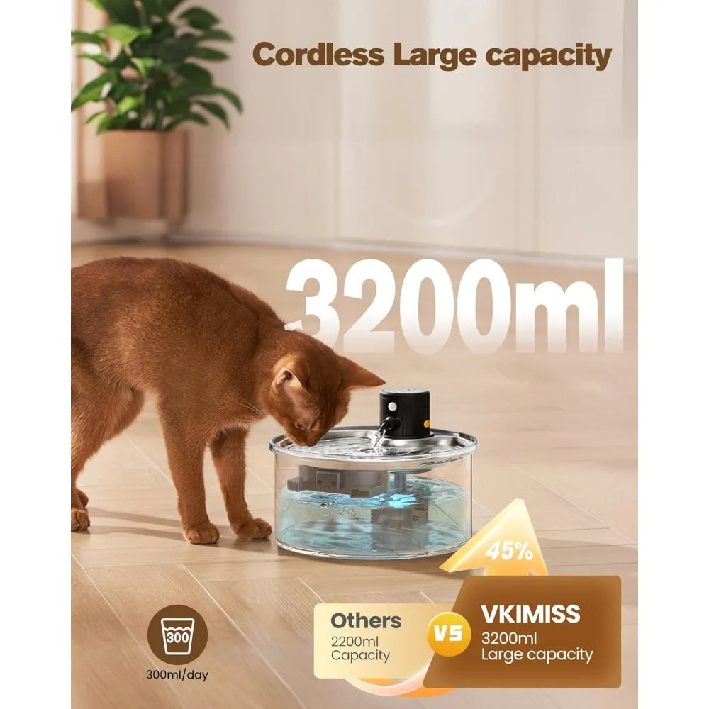 Hign-concerned Wireless Cat Water Fountain Battery Operated