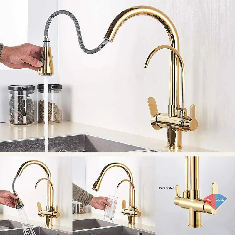 Wanmivezlo Brass Kitchen Faucet Purify Water Dual Handle