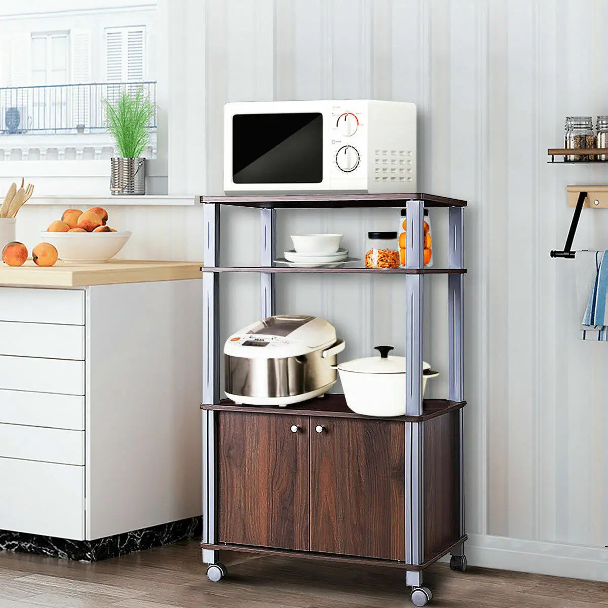 Everyday EssentialsOnline Bakers Rack Microwave Stand Walnut