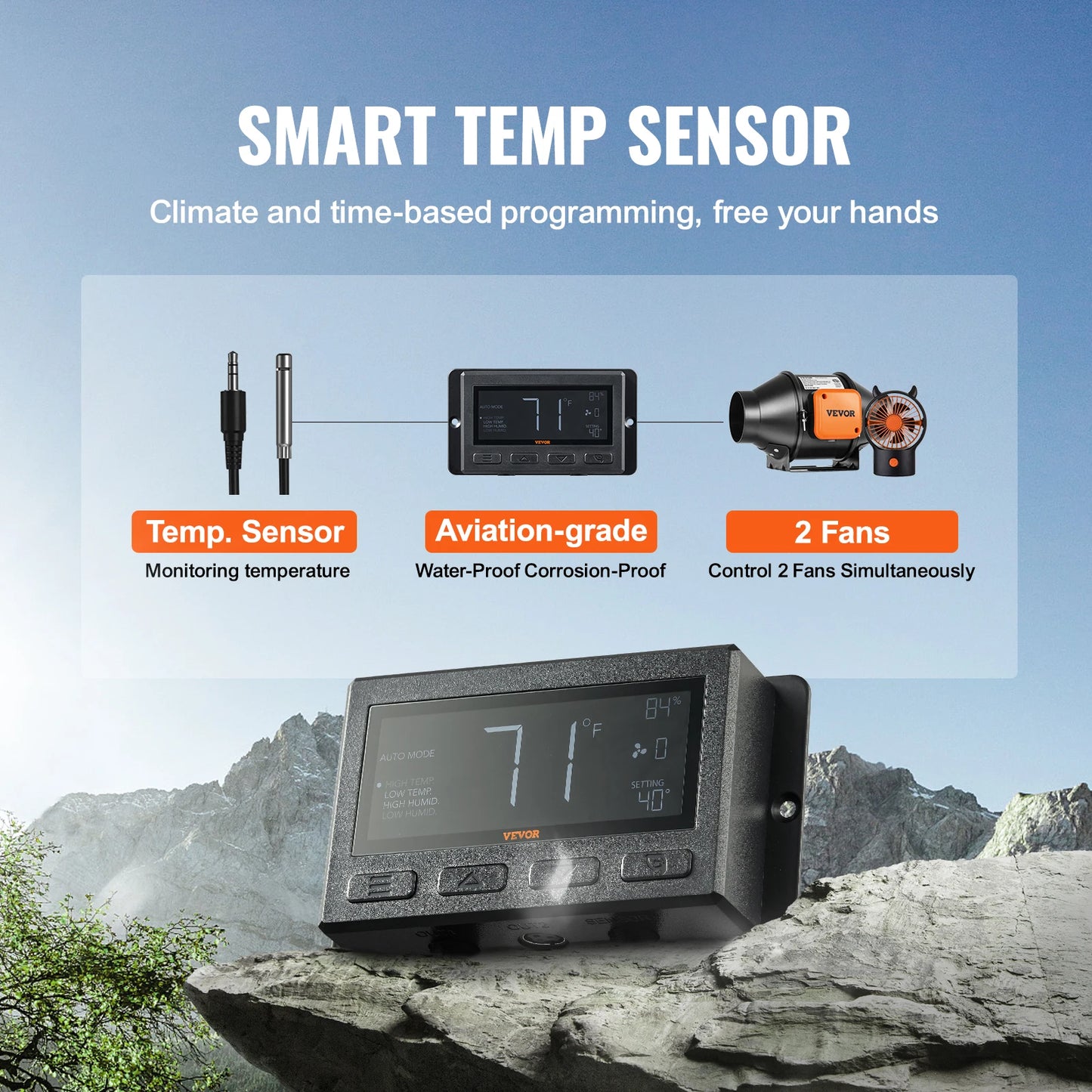 VEVOR Inline Duct Fan With Temperature Humidity Controller