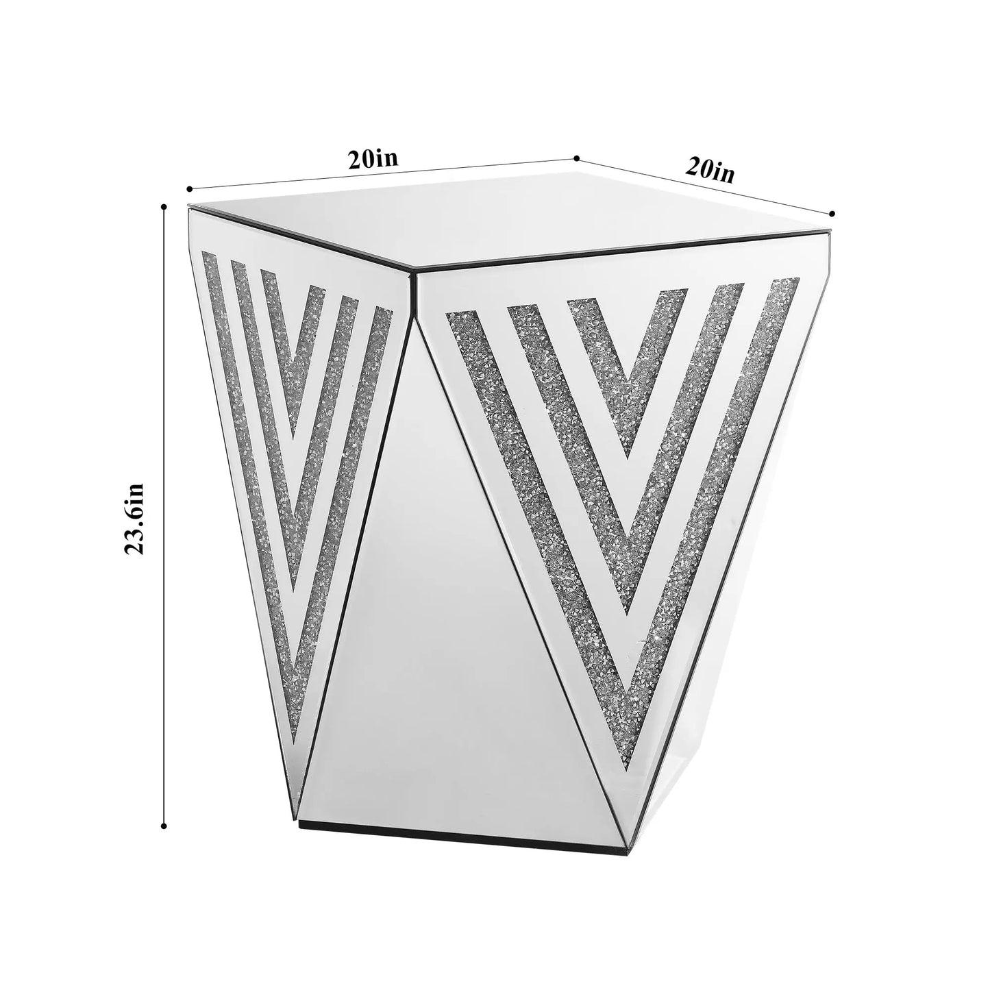 Silver Mirrored End Table, Crystal Inlay Side Table Accent Table, Small Mirrored Coffee Table for Living Room, Sofa, Bed