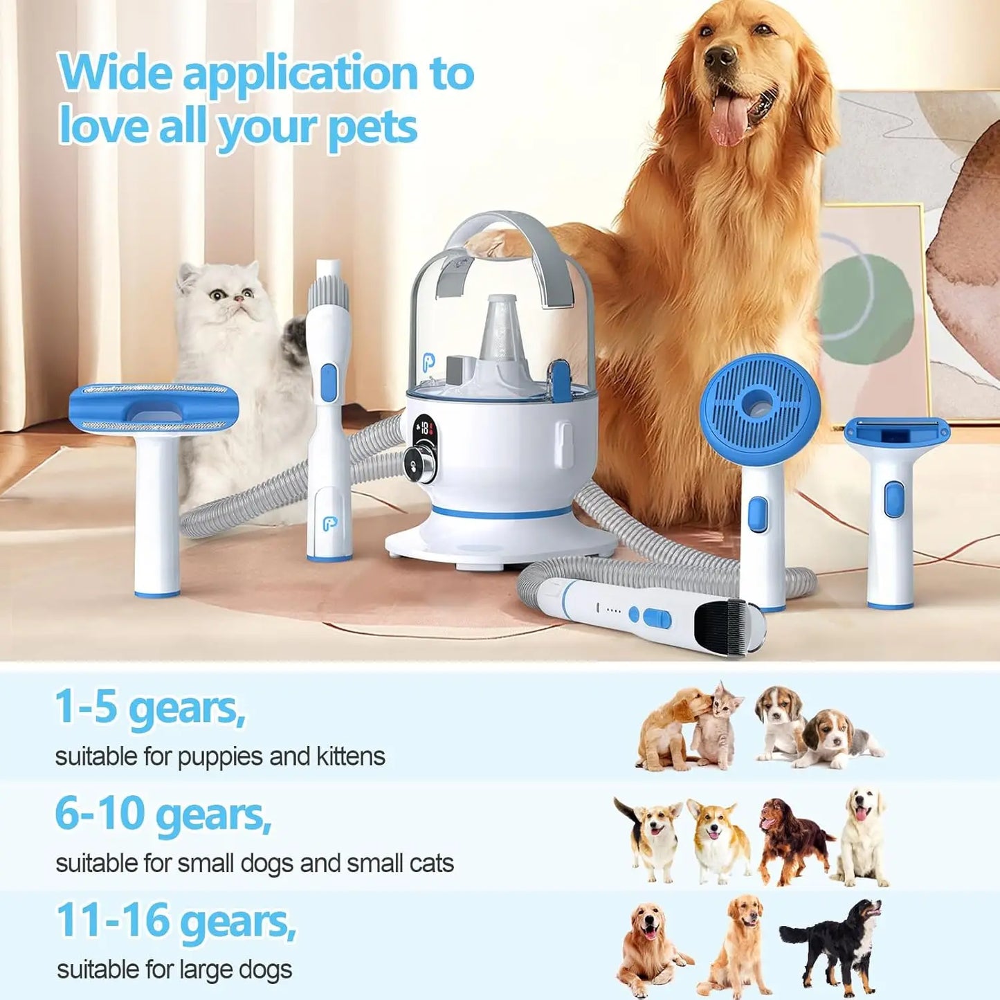 Hign-concerned 5-In-1 Pet Grooming Vacuum Kit For Dogs Cats