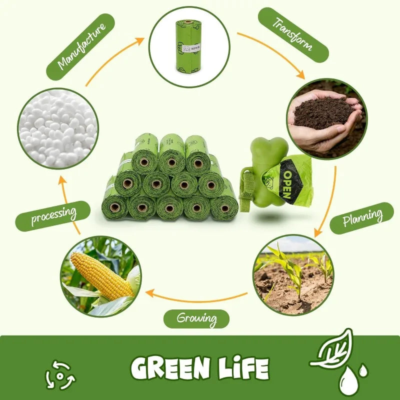 Dog Litter Thick Poop Bag Set With Dispenser And Leash Clip